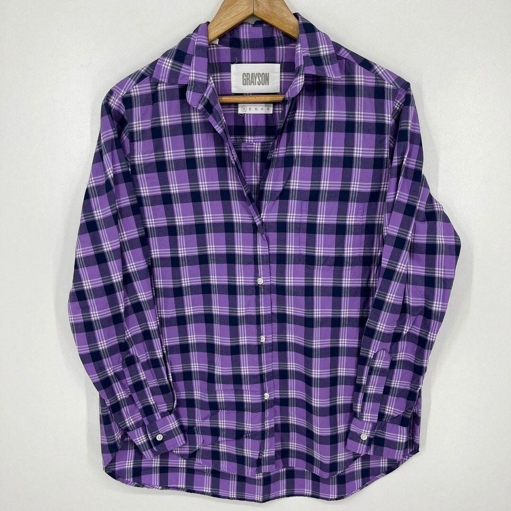 Grayson The Hero Purple Plaid Button Down Shirt Womens Size 01 Cotton